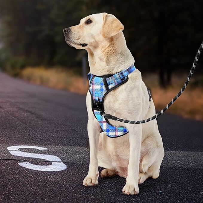 IVY&LANE No Pull Dog Harness with Leash Set, Reflective No Choke Pet Vest,Adjustable Oxford Dog Vest Harness with Easy Control Handle for Large Dogs (Checkered Blue,L) - Image 7