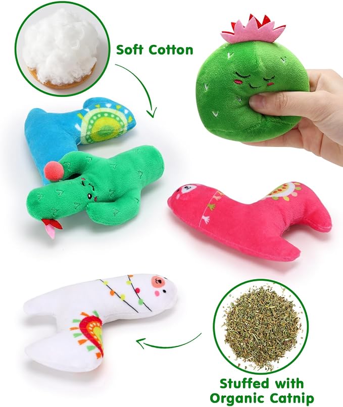 CiyvoLyeen Plush Cactus Llama Catnip Toys for Indoor Cats 5 Pack | Interactive Cactus Llama Cat Chew Toys, Boredom Relief, Soft Durable Plush with Catnip, Funny Gift for Cat Lovers & Kitten - Image 4
