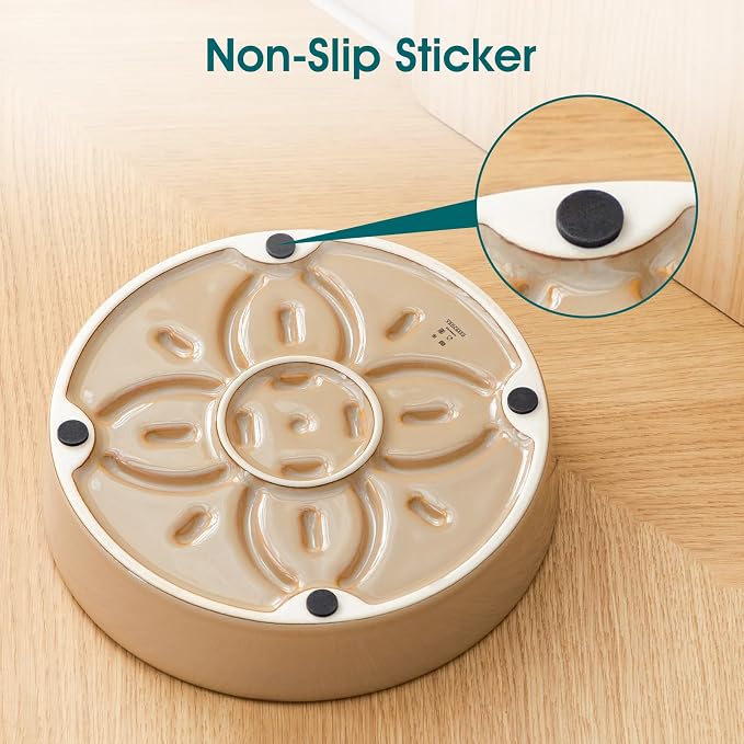 vancasso Ceramic Slow Feeder Dog Bowls, Puzzle Dog Food Bowls with Floral Maze, Anti -Slip Pet Food Dish for Small Breed, 0.6 Cups, Brown - Image 6