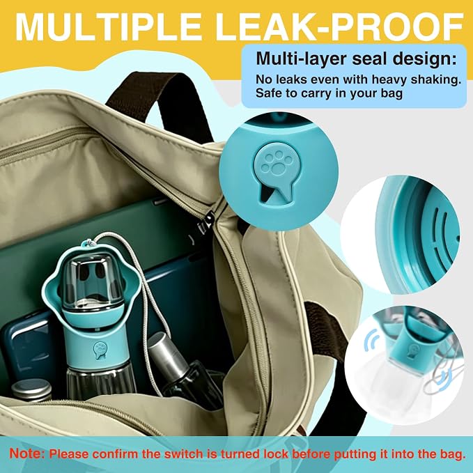 Dog Water Bottle with Food Container, Portable Pet Dispenser, Leak Proof, Hiking, Puppy Travel, Outdoor Activities(11.16 fl.oz/330ml, Blue) - Image 4