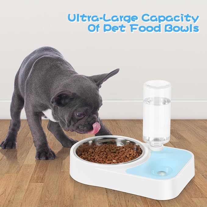 JUST RUN Double Dog Cat Bowls, Dog Cat Food and Water Bowl Set with Automatic Water Dispenser Bottle, Super Big Detachable Stainless Steel Food Bowl for Small Dogs Puppy and Cats Kitten Rabbit(Blue) - Image 6