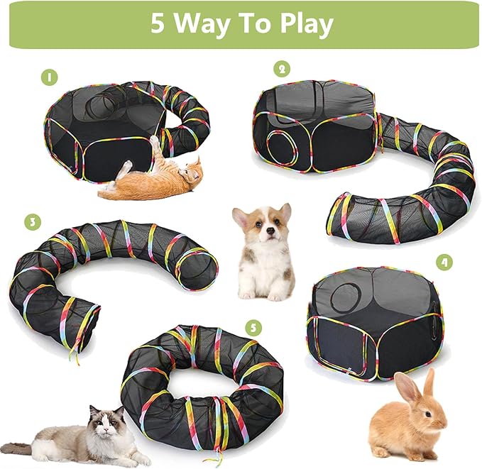 Outdoor Cat Enclosures, Cat Playground Portable Catio Mesh Tent, Outside Circle Playpen Tunnel for Kitty, Rabbit, Puppy and Small Animals - Image 6