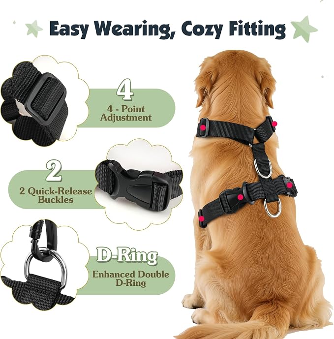 Pawaboo Dog Seat Belt Harness for Car, Seatbelt Harness with 2 in 1 Buckle | Adjustable Breathable Harness for Car, Elastic Reflective Heavy Duty Dog Tether, for Small Medium Large Pets, S, Green - Image 5