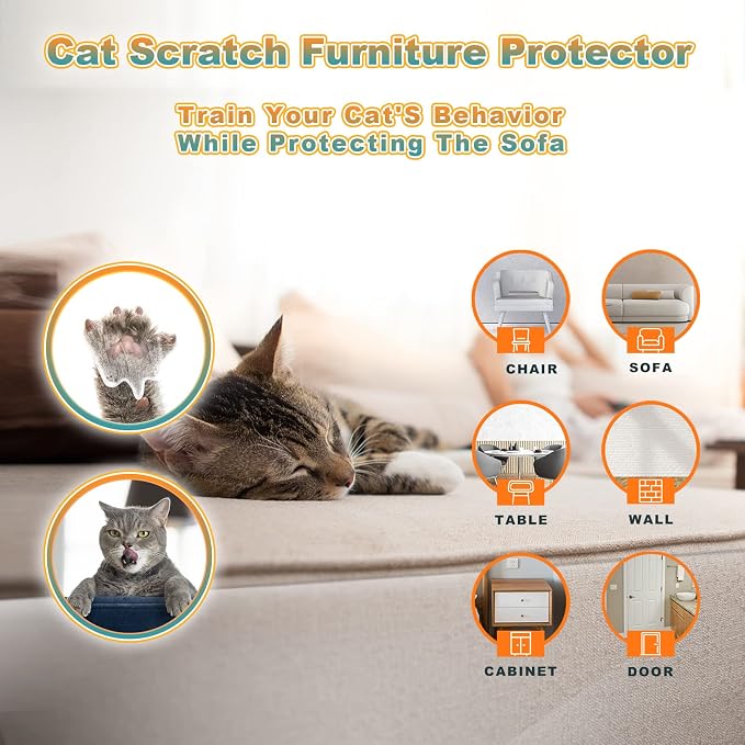 Cat Scratch Deterrent Tape Anti Cat Scratch Furniture Protector Tape Sheets | 20 Pack Couch Protector from Cat Claws, 12*8" Transparency Double Sided Anti Scratching Sticky Tape for Cats Training Tape - Image 4