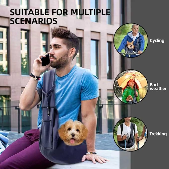 ARZQUT Dog and Cats Carrier Sling, Small Pet Carrier with Storage Pocket | Reversible Puppy Sling Carrier, Safety Buckle, Storage bag, Machine Washable for Travel, Outdoor Activitie, Hand-Free - Image 2