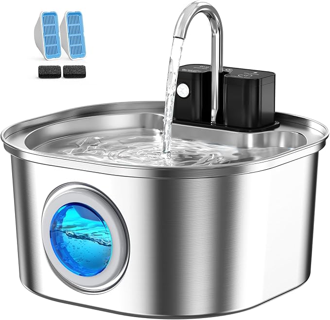Voluas Stainless Steel Cat Water Fountain, Wireless, 108oz/3.2L, 2 Filter | Cordless Design, Ultra-Quiet Pump, Easy to Clean, BPA-Free - Image 7