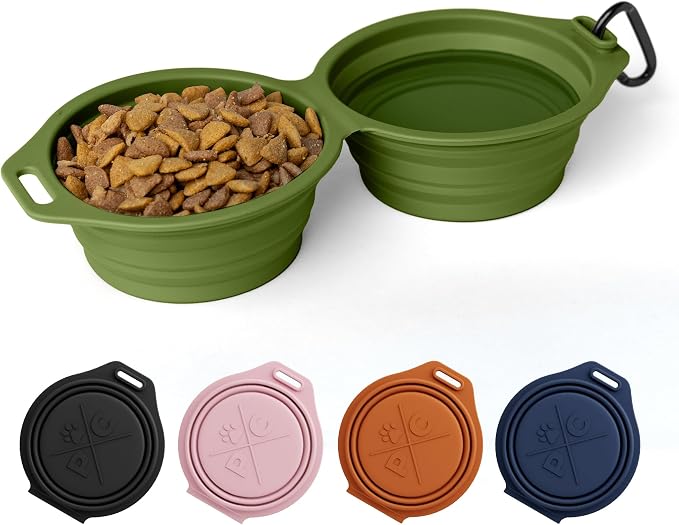Pup Culture Dual Collapsible Dog Bowls | Silicone Travel Water Bowl for Dogs | Food Grade, No Plastic Rim, Portable Dog Bowl for Food and Water - Easy to Clean | BPA Free and Safe for Your Pup-Green by PupCulture