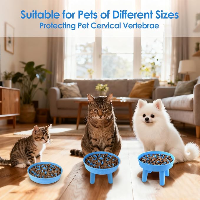 Silicone Slow Feeder Cat Bowl with Detachable Stand, Blue | Elevated Cat Bowls for Dry and Wet Food, Non-Slip Puzzle Food Bowl for Puppies & Cats, Digestion Anti Vomit - Image 8
