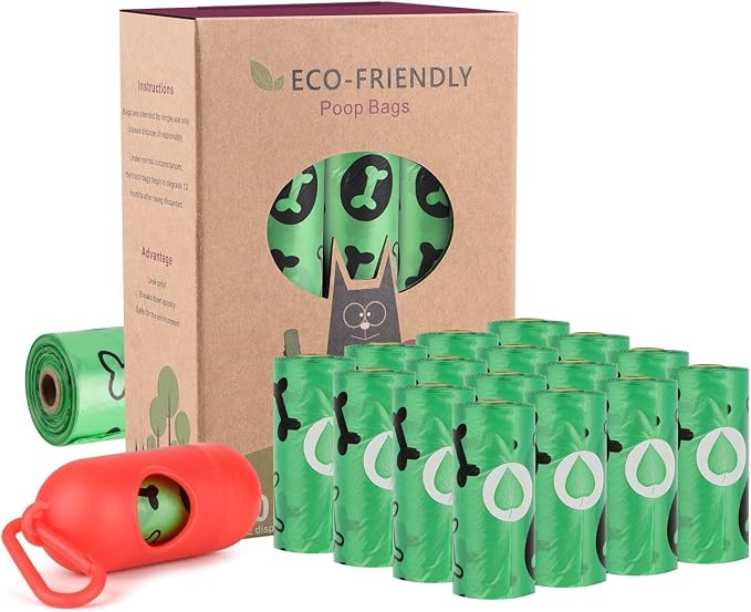 WDFAACK Biodegradable Dog Poo Bags with Holder-240 Large Poop Bags, Corn Starch Blended Compostable Poo Bag, Extra Thick Strong Leak Proof Poop Waste Bag for Dogs (Green) by WDFAACK