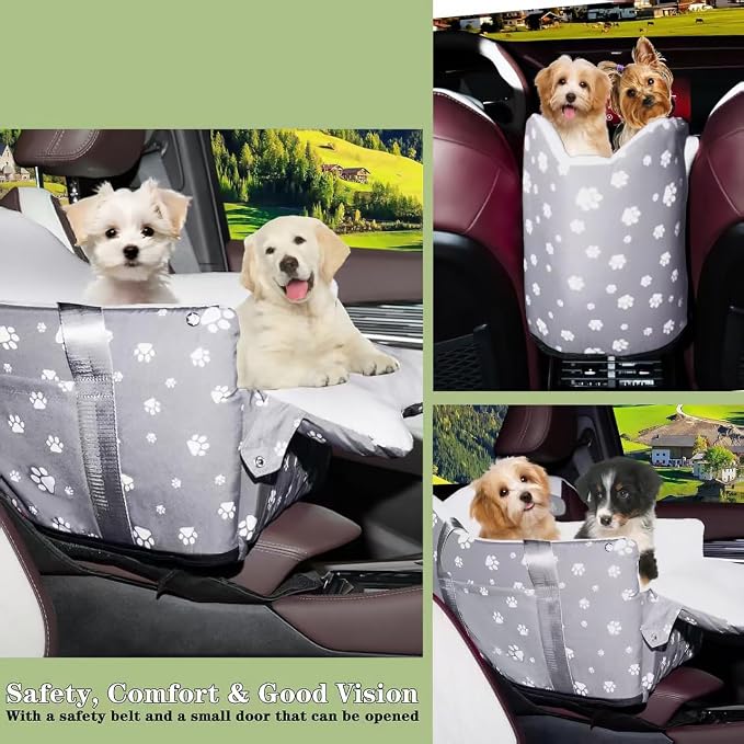 Dog Car Seat for SUV Truck Center Console Dog Seat | Memory Foam Pet Booster Seat for Medium Dogs Up to 21 lbs & Storage Pockets - Washable Cover (Large Grey) - Image 3