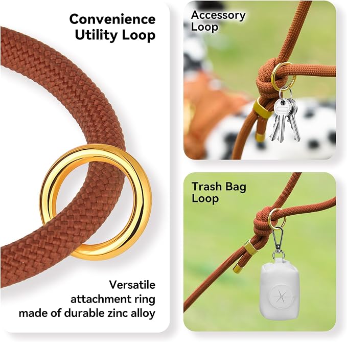 5FT Dog Leash Puppy Cat Rope Lead for Small Medium Large Dogs | Carmel Brown,with Anti-tangle Swivel Clip,Non-slip Grip Handle,Ideal for Daily Walks and Training - Image 4