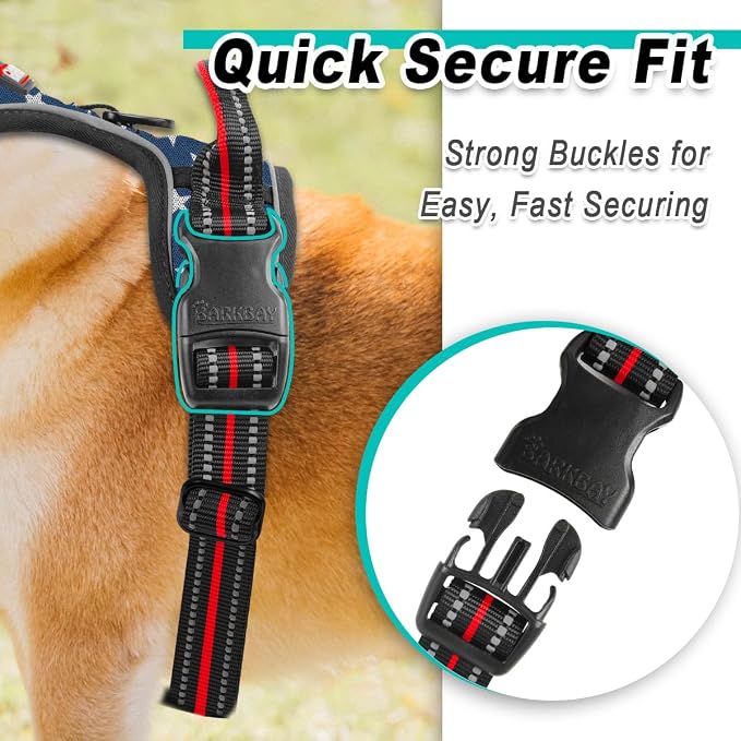 BARKBAY Dog Harness for Small Sized Dog No Pull Mesh 2 Clips Dog Vest | Control Handle,Comfort,Heavy Duty,Adjustable Reflective,Perfect for Outdoor Training, Walking,Hiking(S,Blue Star Mesh) - Image 7