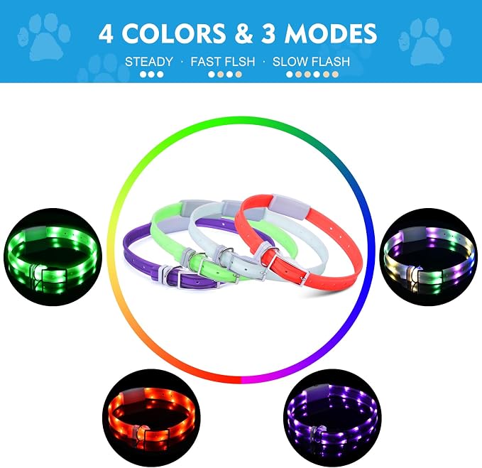 Lighted Dog Collar, Rechargeable Light Up Pet Collar, Waterproof LED Dog Collar Glow in the Dark, Make Pet Visible and Safety for Night Walking for Small Medium Large Dogs (Purple) - Image 5
