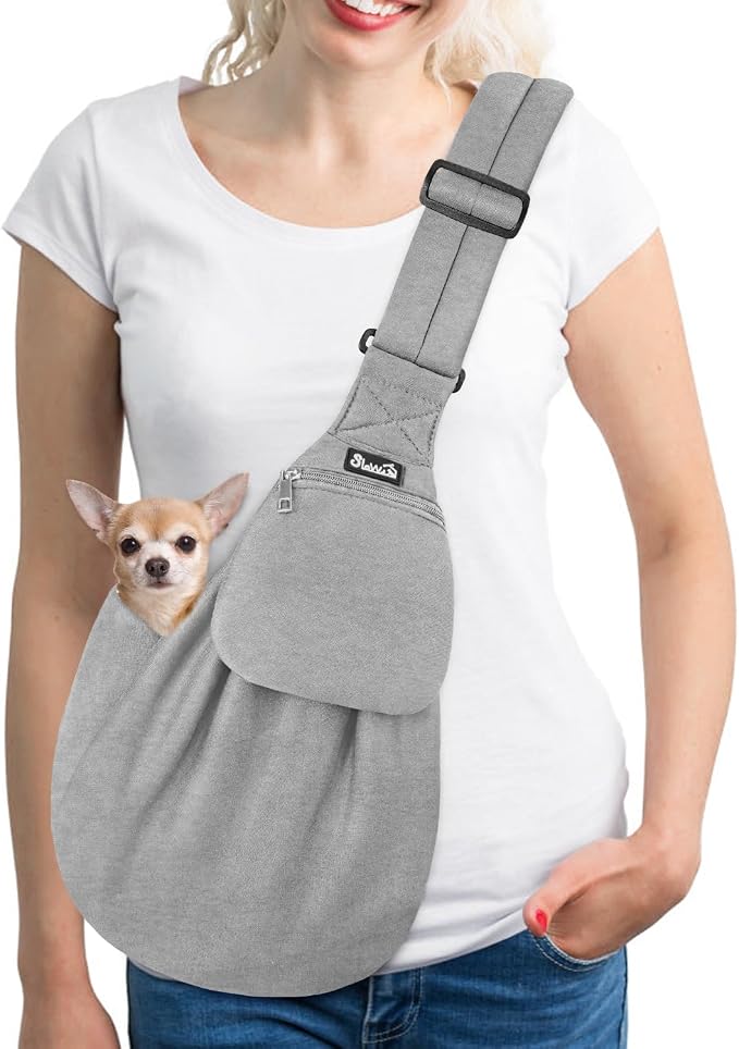 SlowTon Dog Carrier Sling - Thick Padded Shoulder Strap Adjustable, Cloud S | Dog Carriers for Small Dogs, Puppy Carrier Purse for Pet Cat with Front Zipper Pocket Safety Belt Machine Washable by SlowTon
