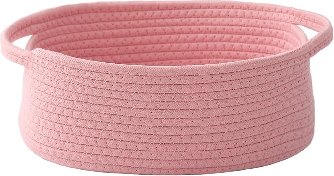 JMvicyroam Small Woven Basket, Empty Gift Basket, Pink/1 Pack | Small Gift Basket, Cotton Rope, 12 x 8 x 42 in, Handles, Includes Ribbon and Bag, Birthday Gift Basket by JMvicyroam
