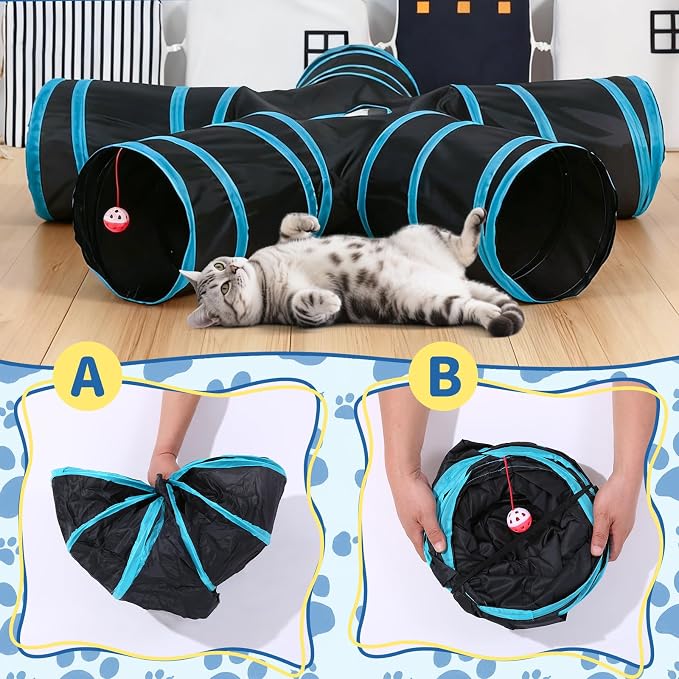 Pet Cat Tunnel, 5 Way Tunnels for Indoor Cats, Collapsible Pet Tunnel for Kitten, Puppy, Rabbit, 25cm-Wide Tunnels, Durable & Breathable, with Peek Hole Toy Ball - Image 4