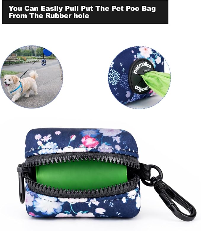 Petmolico Dog Poop Bag Holder Dispenser 2 Pack, Blue & White | Zippered pouch fits any leash, includes free roll of bags, lightweight & portable for daily walks, travel & outdoor use - Image 2