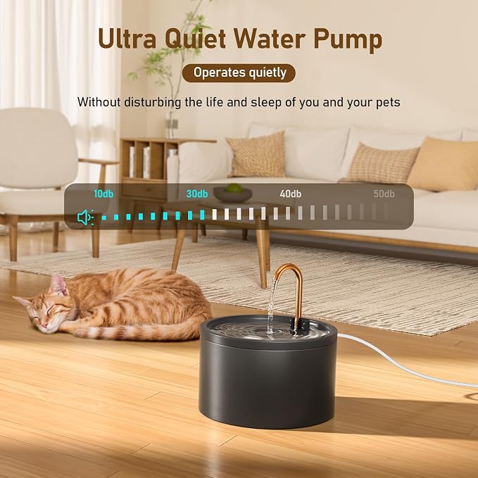 DOOOB Ceramic Cat Water Fountain 2.1L/71oz Ceramic Cat Fountain | Automatic Ceramic Water Fountain for Cats Pet Water Fountain with Ultra-Quiet Pump and 3 Filters & 3 Sponges (Black) - Image 3
