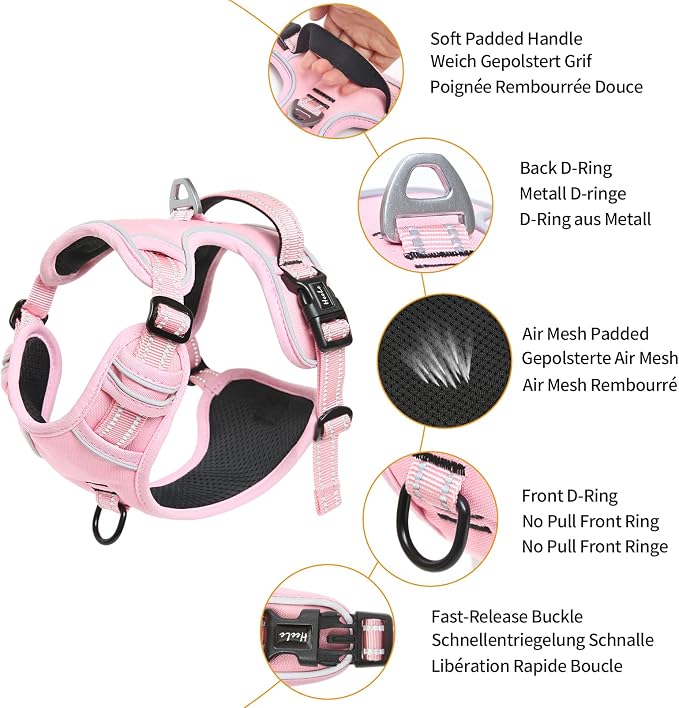 HEELE Dog Harness Dog Harness Small Dog No Pull Harness with Soft Handle Reflective Harness Adjustable, Pink, XS | Soft Breathable Padded Pet Vest, No Pull No Choke, Adjustable 2 Metal Rings for Outdoor Walking Training - Image 4