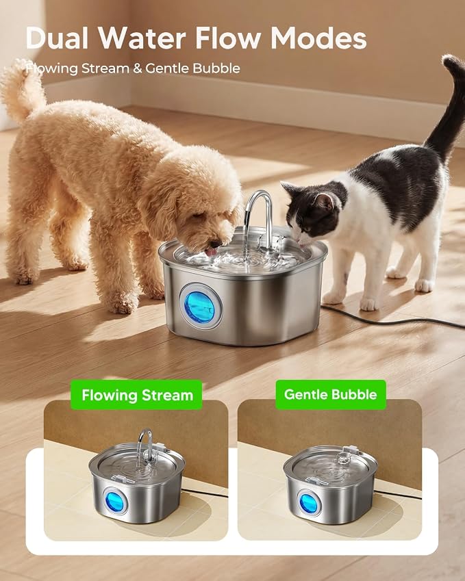 PEKTACO Stainless Steel Cat Water Fountain, 3.2L/108oz with 6 Filters | Cat water dispenser, dishwasher safe, with triple filtration, quiet pump, and visible water window for cats and small pets - Image 8