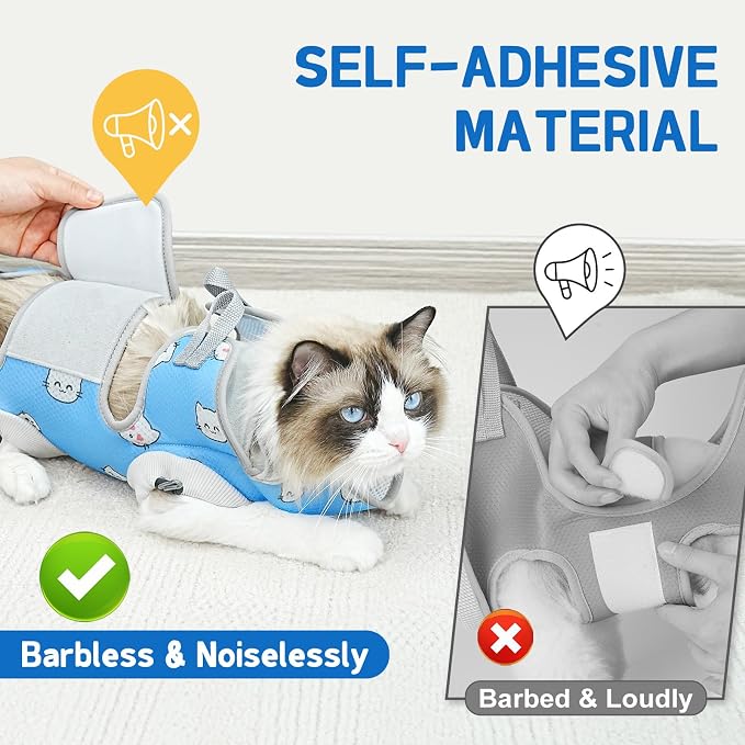 Supet Cat Grooming Hammock Harness for Nail Trimming, Kitten Care Sling | Small Dog Hanging Sling for Nail Clipping, Pet Restraint Holder for Medicine, Ear & Teeth Cleaning, Eye Care (BlueCat S) - Image 2