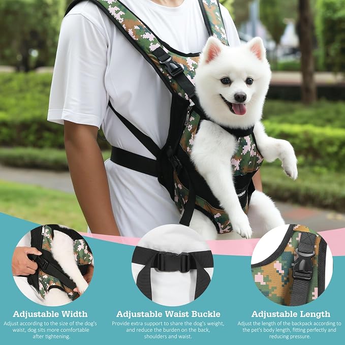 Pawaboo Pet Front Carrier Backpacks for Small Medium Dogs | Legs Out Easy-fit,Adjustable Straps,Hands-free,for Travel Hiking Cycling Camping Camo M - Image 4