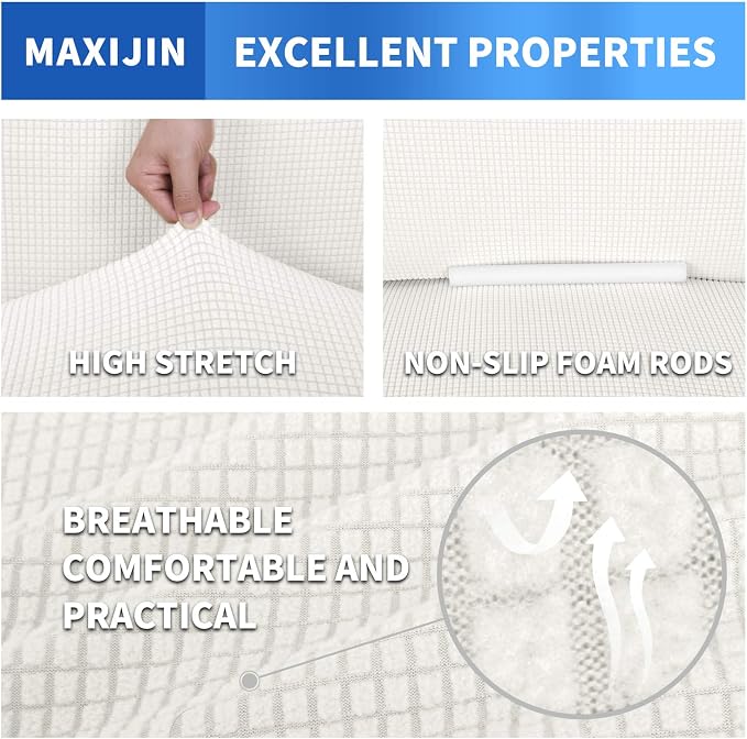 MAXIJIN Stretch Loveseat Sofa Slipcovers 1 piece Love Seat Couch Covers for 2 Cushion Couch Non Slip Sofa Cover Washable Dog Cat Proof Furniture Protector Pet Friendly (Loveseat, White) - Image 3