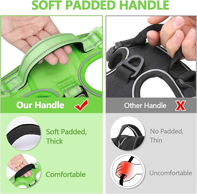 PoyPet No Pull Dog Harness, Reflective Vest with 2 Leash Clips & Handle | Lockable Neck Release Buckle, No Choke, Adjustable, Soft Padded, for Walking Training, Green Matching Trim, Small - Image 4