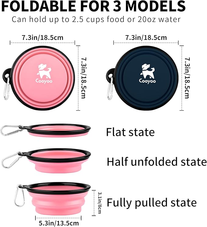 COOYOO Collapsible Dog Bowl,2 Pack Collapsible Dog Water Bowls for Cats Dogs,Portable Pet Feeding Watering Dish for Walking Parking Traveling with 2 Carabiners - Image 3
