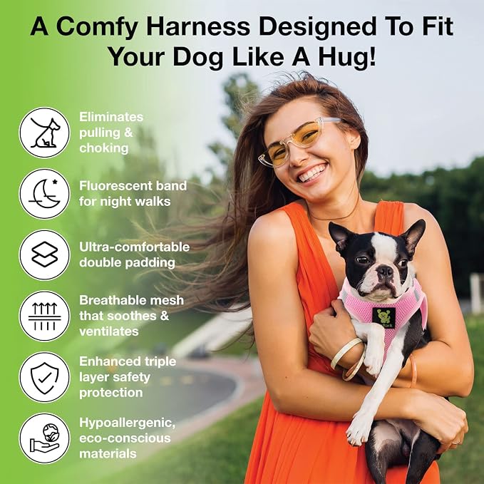 EcoBark XS Dog Harness, Soft Step in Mesh Vest for Extra Small Dogs | Reflective Baby Pink XS, Toy Breed Mini Halters, No Choke Breathable Puppy Vest, Eco Friendly Adjustable Dog Harnesses - Image 7