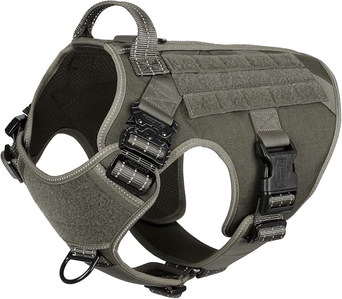 ICEFANG Tactical Dog Harness for Large Dogs,Reflective No Pull Dog Vest | with Control Handle,Adjustable,Front Hook,2 Leash Clips,Soft Padded,MOLLE Panel,Green,Large by ICEFANGDIRECT