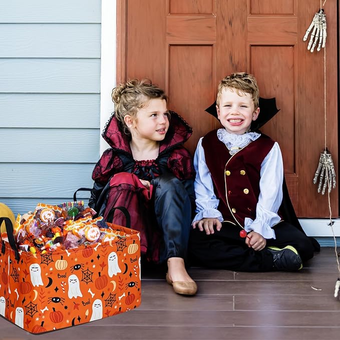 Rectangle Pumpkin Ghost Pattern Gift Storage Basket Home Shelf Storage Basket Organizer Box Clothes Laundry Hamper Nursery Basket Laundry Basket with Handles - Image 6