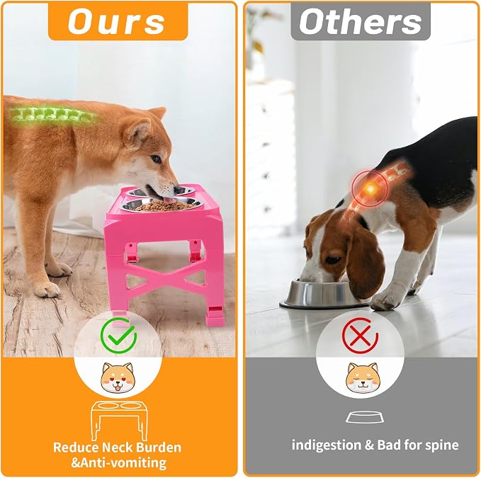 Hubulk Elevated Dog Bowls with 2 Stainless Steel Dog Food & Water Raised Bowls with No Spill Edge Non-Slip Stand Adjusts to 3 Heights(2.75", 6.0", 7.5") for Small Medium Dogs and Pet - Image 3