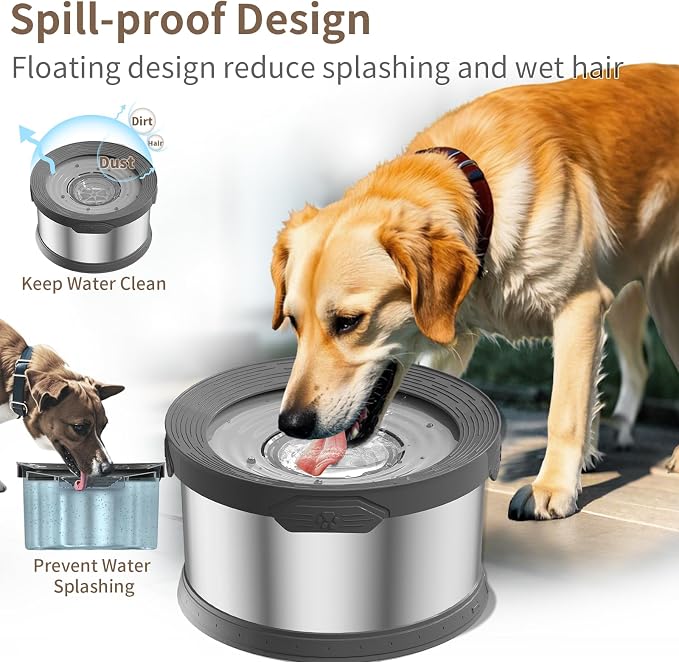 8L Dog Water Bowl No Spill 2.1 Gallon Stainless Steel Water Bowl for Dogs 270oz Large Capacity No Splash Slow Drinking Feeder with Anti-Slip Mat for Messy Drinkers - Image 3