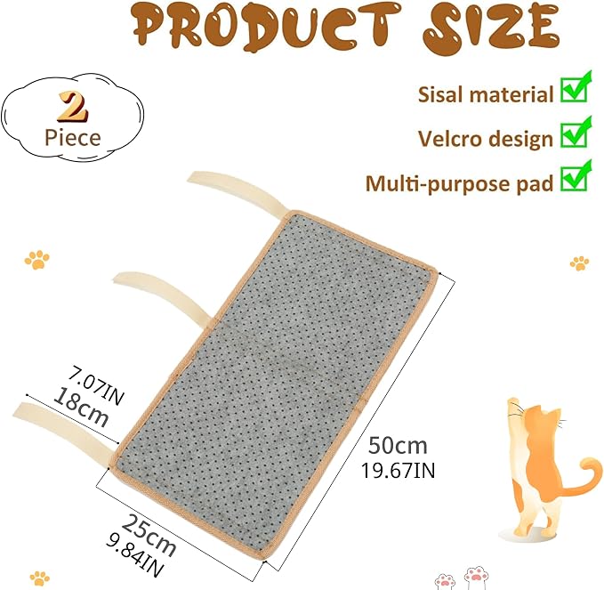 JanYoo 2 Pieces Cat Scratcher Mat for Table Leg Sisal Cat Scratching Pad Scratch Mat for Cat Scratch Pad Rug 19.69 × 9.84 in(Beige) - Image 2