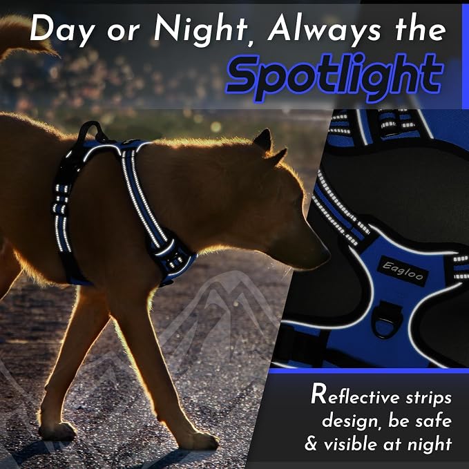 Eagloo Dog Harness for Small Dogs, No Pull Pet Vest with 2 Leash Clips | No Choke with Handle, Adjustable Comfort Fit, Reflective Strips, Easy Walking Control, Blue, Small - Image 8