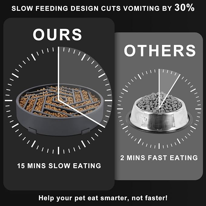 TOBYTO Slow Feeder Dog Bowls Large Medium Breed,Anti-Choking Slow Eating Dog Food Bowl,Non Slip Pet Slower Food Feeding Bowls Large Puzzle Slow Feeder Bloat Stop Maze Dog Dishes,Gray - Image 4