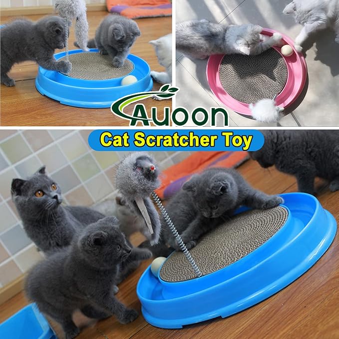 AUOON Cat Scratcher Toy with Ball Track for Indoor Cats and Kittens, Blue | 3 in 1 Interactive Cat Toy, Cat Scratch Pad with Cat Ball Toy and Cat Mouse Toy, for Chasing Exercise, Protect Furniture - Image 8