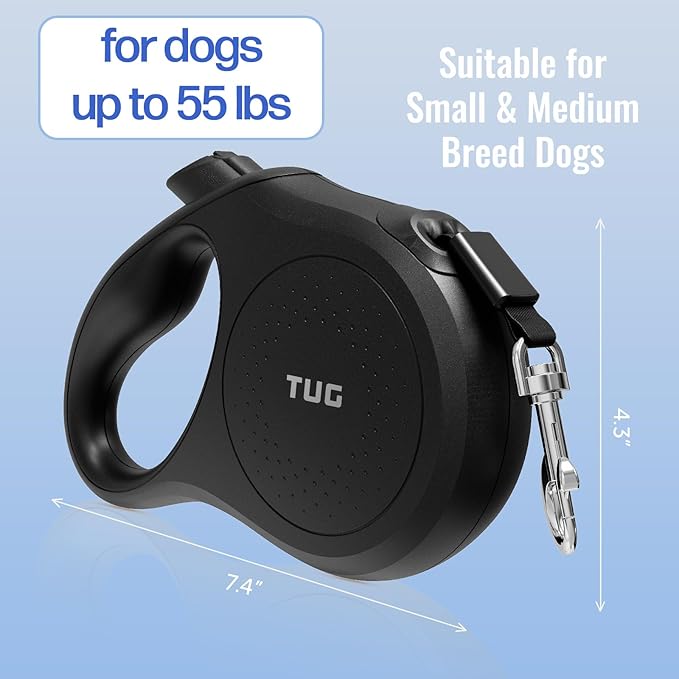 TUG Quest Retractable Dog Leash | 360° Tangle-Free Retraction | 16 ft Strong Nylon Tape (Medium, Black) - Image 6