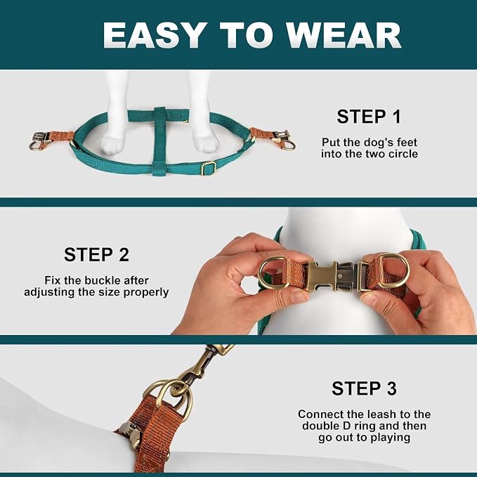 Step in Dog Harnes for Medium Dogs, Blue, M, Chest 19-28" | Freedom Nylon Dog Halter Vests with Metal Buckles, Easy On and Off, Adjustable Straps, Escape-Proof, Easy Walking Training - Image 4