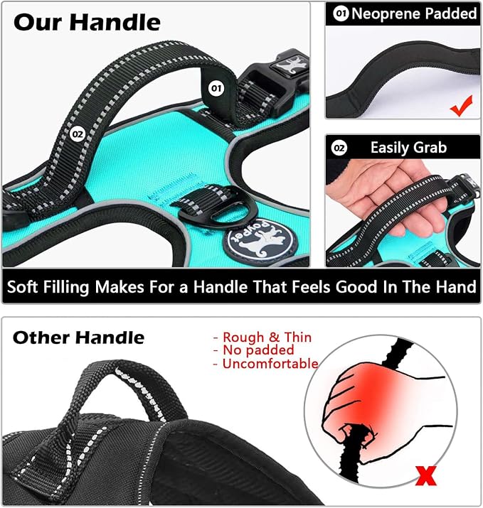 PoyPet No Pull Dog Harness Medium with Front Clip & Neck Release Buckle | No Choke, Adjustable Vest, Reflective, Back Clip, Lockable, Soft Padded Handle for Walking Training, M, Mint Blue - Image 5