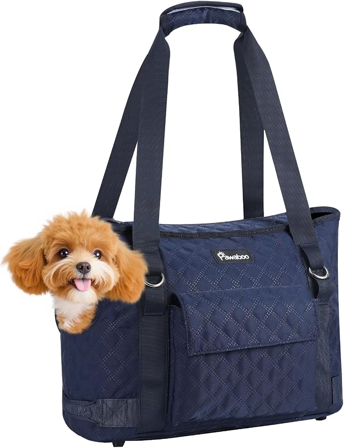 Pawaboo Dog Purse Carrier for Small Dogs with Pocket,Up to 11Lbs | Lightweight & Portable Dog Tote Bag Carrier Purses,Soft Sided Design,Front Pocket for Storage Travel Shopping Navy Blue by Pawaboo