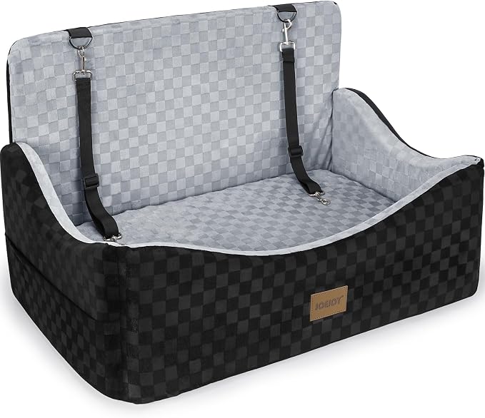 JOEJOY Dog Car Seat for Medium/Large Dogs - Reversible Dual-Sided Travel Dog Car Bed with Memory Foam, Washable Pet Booster Seat for Do gs up to 55 lbs or 2 Small Dogs, 2 Safety Leashes, Grey by JOEJOY