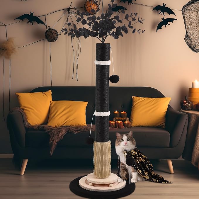 Cat Scratching Posts for Indoor Adults,45'' Tall Heavy Duty Tree Tower | 3.5'' Diameter Sisal Rope Artificial Plants Black Scratcher Interactive Ball Toys for Interior Decoration - Image 3