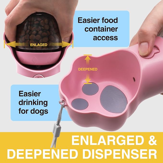 Dog Water Bottle with Food Container, Portable Pet Dispenser, Leak Proof, Hiking, Puppy Travel, Outdoor Activities(11.16 fl.oz/330ml, Pink) - Image 3
