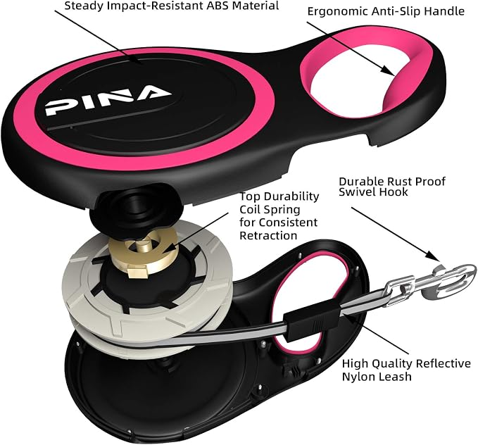 PINA Retractable Dog Leash, 26ft Dog Leash for Small Medium Large Dogs Up to 110lbs, 360° Tangle-Free Strong Reflective Nylon Tape, with Anti-Slip Handle, One-Handed Brake, Lock - 2PACK - Image 3