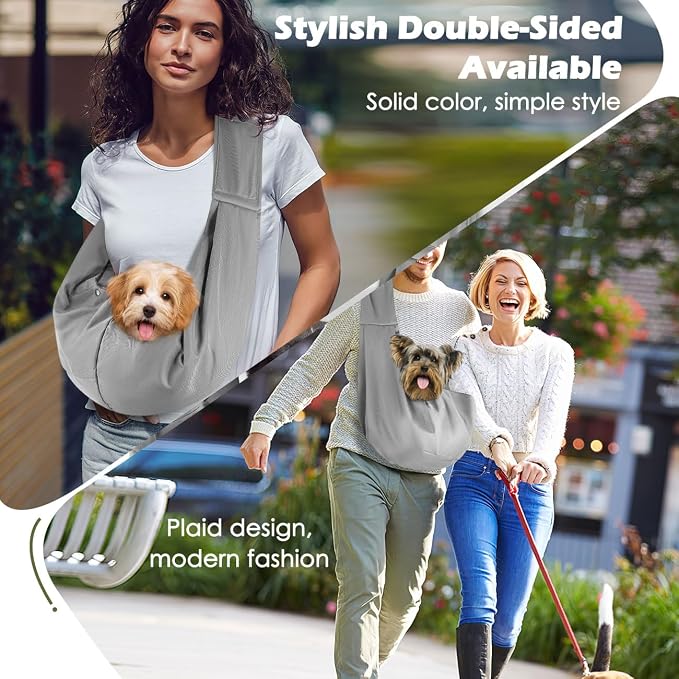 Pawaboo Small Dog Sling Carrier | Reversible Puppy Small Pet Carrier,Hands Free,Safety Buckle,Storage Pocket for Travel,Outdoor Activities Light Gray - Image 5