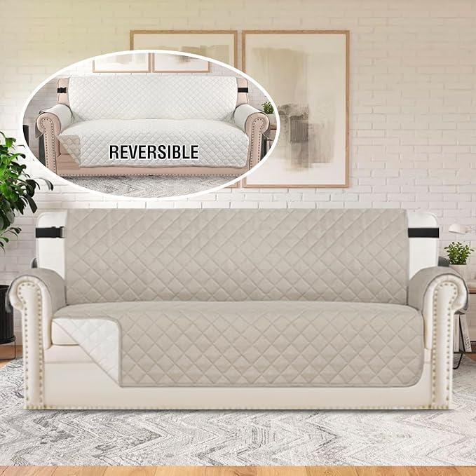 H.VERSAILTEX Sofa Protector for Dogs/Cats/Pets Sofa Slipcover Quilted Furniture Protector with Non Slip Elastic Strap Water Resistant Sofa Covers Seat Width: 66" (Sofa, Pale Oak) - Image 3