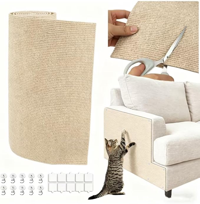 Cat Scratch Mat, 78.7"x15.8" Trimmable Self-Adhesive Cat Scratcher Carpet, DIY Cats Scratch Furniture Protector for Couch, Sofa, Wall & Door, Protector from Cat Claws (Beige) by YITMOYM