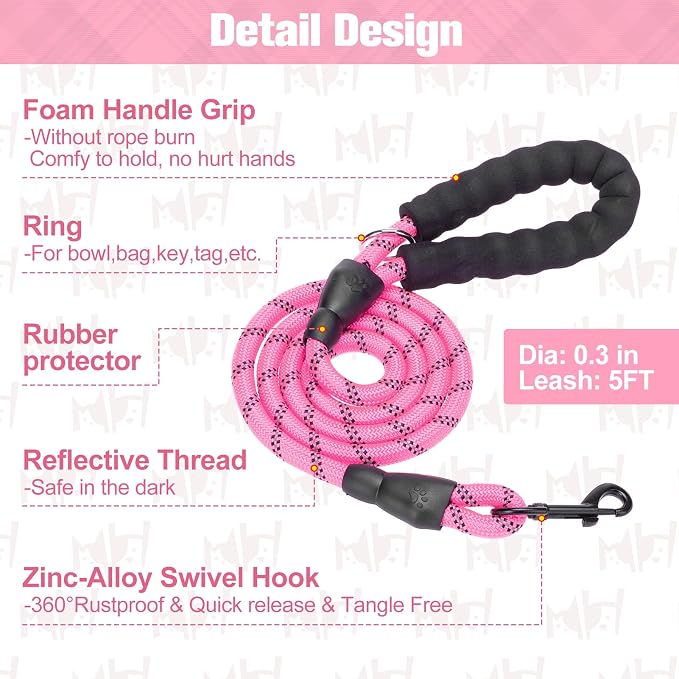BEAUTYZOO Large Dog Harness and Leash Set,No Pull Puppy Pet Vest - Pink, L | Step-in Easy On/Off, All Season Breathable Mesh,Escape-Proof Hook & Loop,Lightweight Reflective,No Choke,Easy Walking Control - Image 4